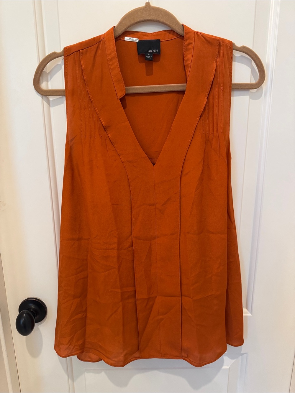 100%silk Greylin Sleeveless V-Neck Tunic - Rust fall work wear classy staple